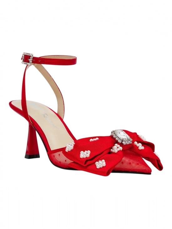Betsey Johnson Shoes - Betsey Johnson Mark Red Embellished Pearl Rhinestone Coquette Mesh Pumps Size 6